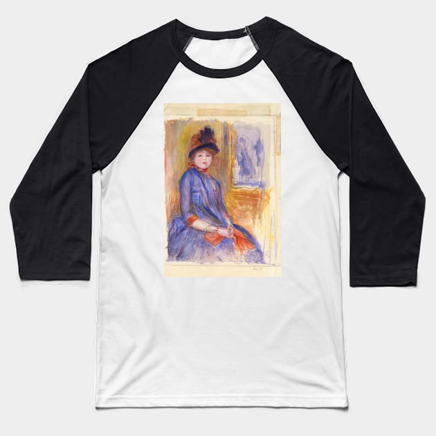 Young Girl in a Blue Dress by Auguste Renoir Baseball T-Shirt by Classic Art Stall